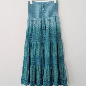 Me 2 Magic Crochet Ombre Maxi Peasant Skirt Drawstring Teal Blue Medium M